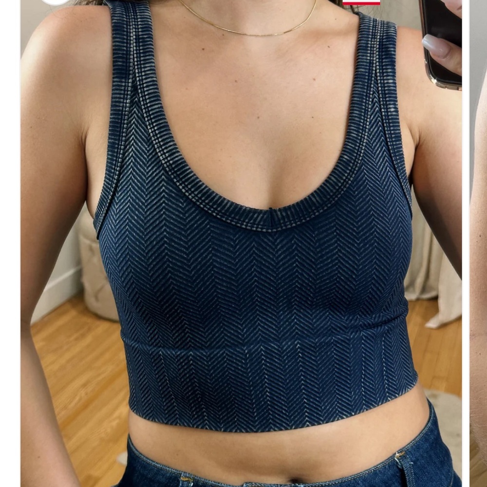 Nikibiki Navy Blue Chevron Crop Tank Top
